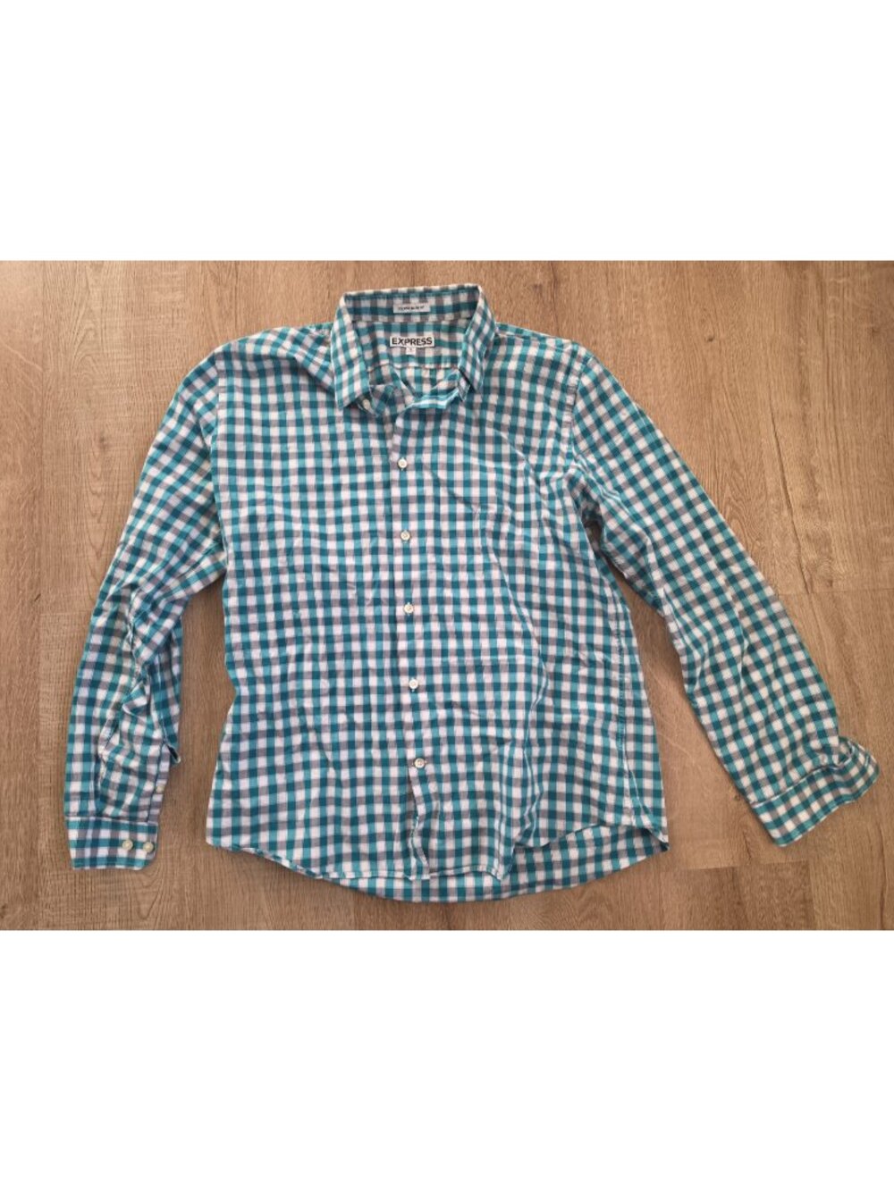 Express Extra Slim Fit Button Down Long Sleeve Shirt, Men's XL 17-17 1/2 Blue